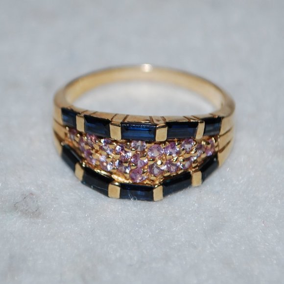 Lab Created Blue Sapphire & Amethyst Duo Ring 2 1/2 ctw 14K  14K YG Sapphire & Amethyst Ring